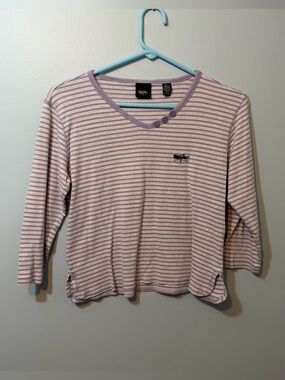 Mossimo Supply Co. Lavender and White Striped V-Neck Button Top